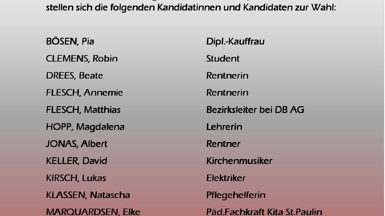 Bekanntmachung der Kandidaten